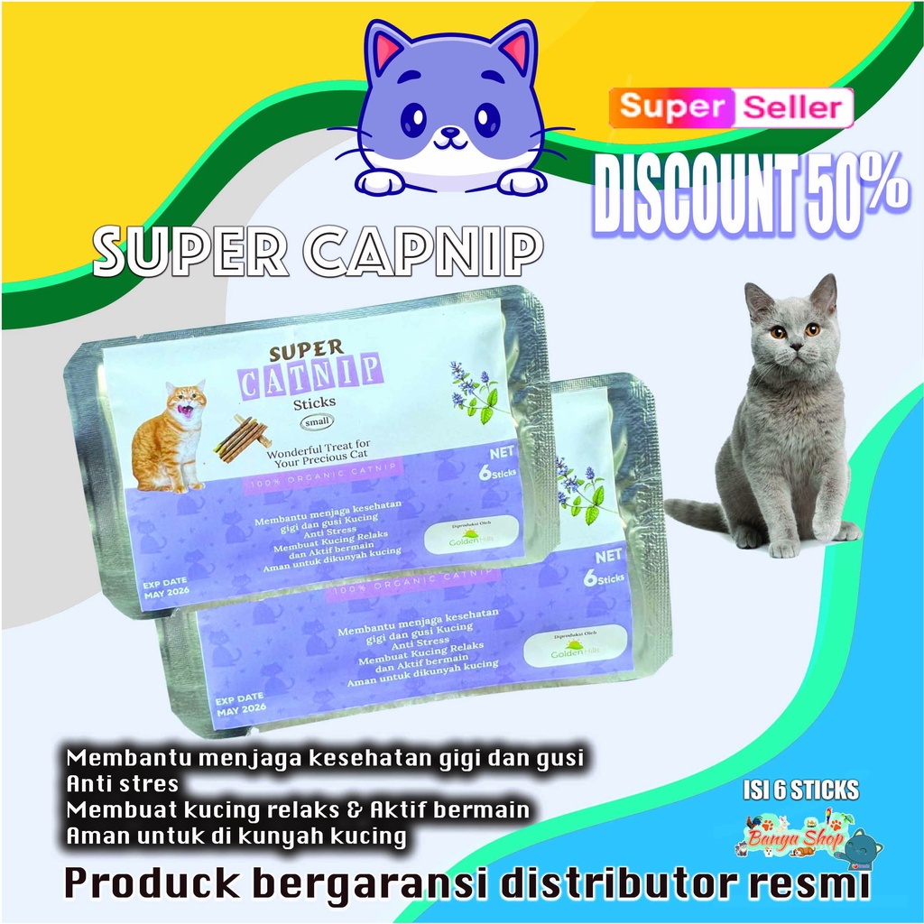 SUPER CATNIP STICKS-CEMILAN KUCING-MAKANAN KUCING-MEMBANTU MENJAGA KESEHATAN GIGI DAN GUSI