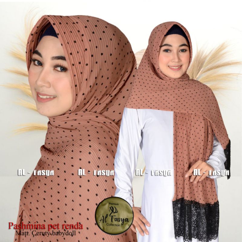 Hijab Pashmina Plisket Renda Motif polka