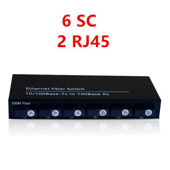 Switch 2 RJ45 &amp; 6 SC Ethernet 10/100M Converter Single Mode 25km