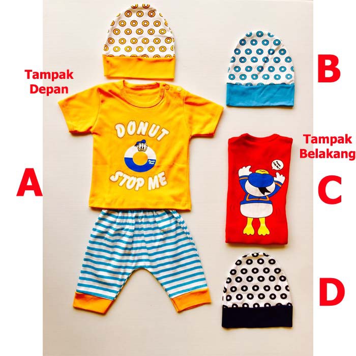 Baju Bayi Laki Laki Setelan Bayi Lucu Topi - Donald Donut