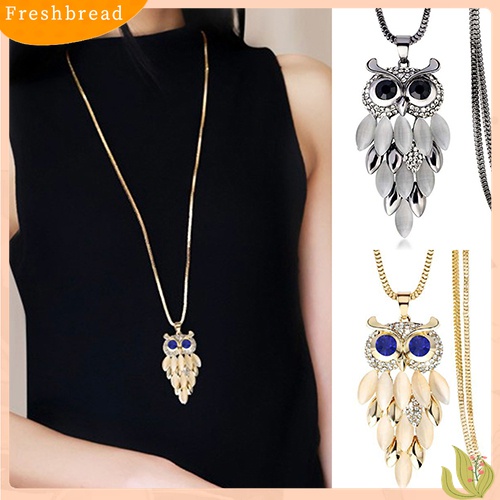 [TERLARIS]Women's Lovely Owl Pendant Rhinestone Long Sweater Box Chain Necklace Jewelry