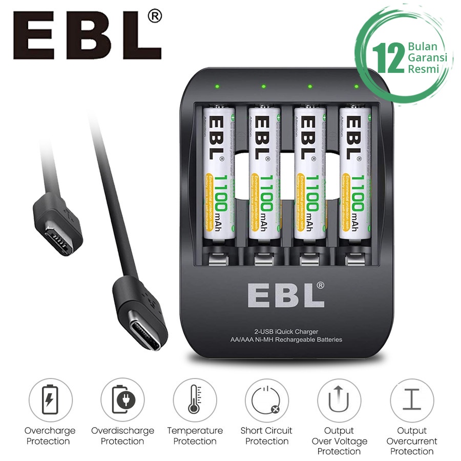 EBL Battery AAA 1100 mAh 4 Pack With Smart Charger