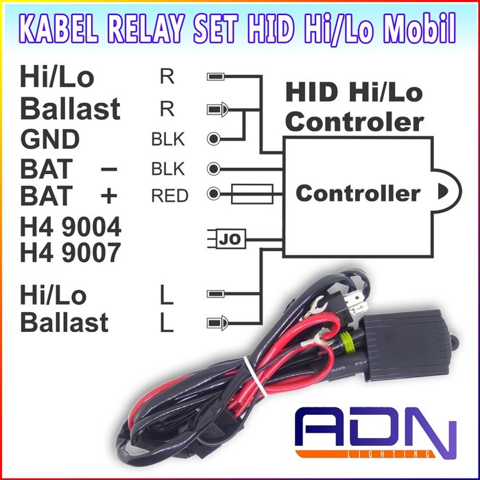 Kabel Relay set HID mobil H4 Hi Lo