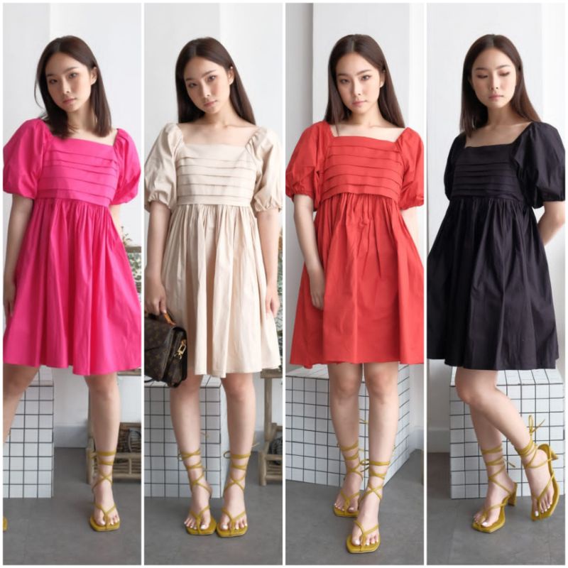 ⚡️ CLEARANCE SALE ♡ PREMIUM ♡ ORIGINAL ! MARLINA BABYDOLL 2 WAYS FRONT PLEATED MINI FLARE DRESS