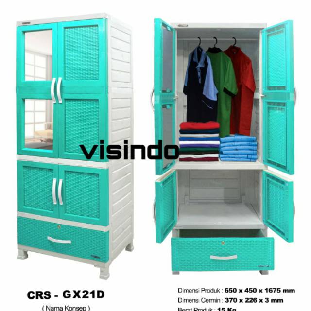 LEMARI PLASTIK NAPOLLY CERMIN GANTUNG MOTIF ROTAN CRS GX21D HIJAU