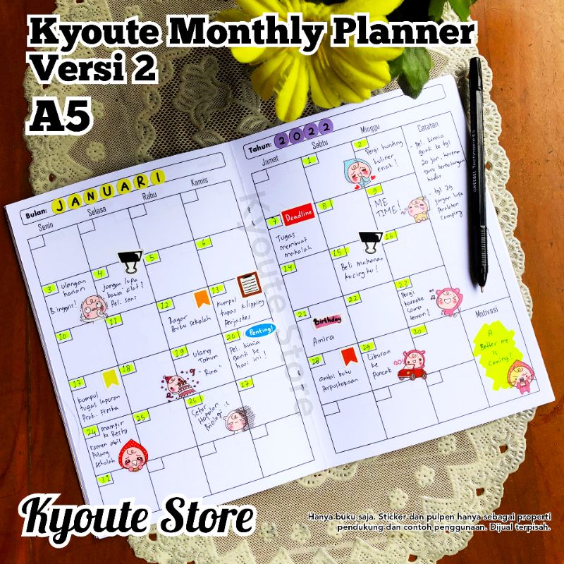 

Buku Monthly Planner Simple A5 Versi 2 & 1 Kyoute Catatan Agenda Schedule Kegiatan Event Rencana