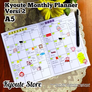 Buku Monthly Planner Simple A5 Versi 2 & 1 Kyoute Catatan Agenda Schedule Kegiatan Event Rencana Bulanan List To Do / Planner Book Universal