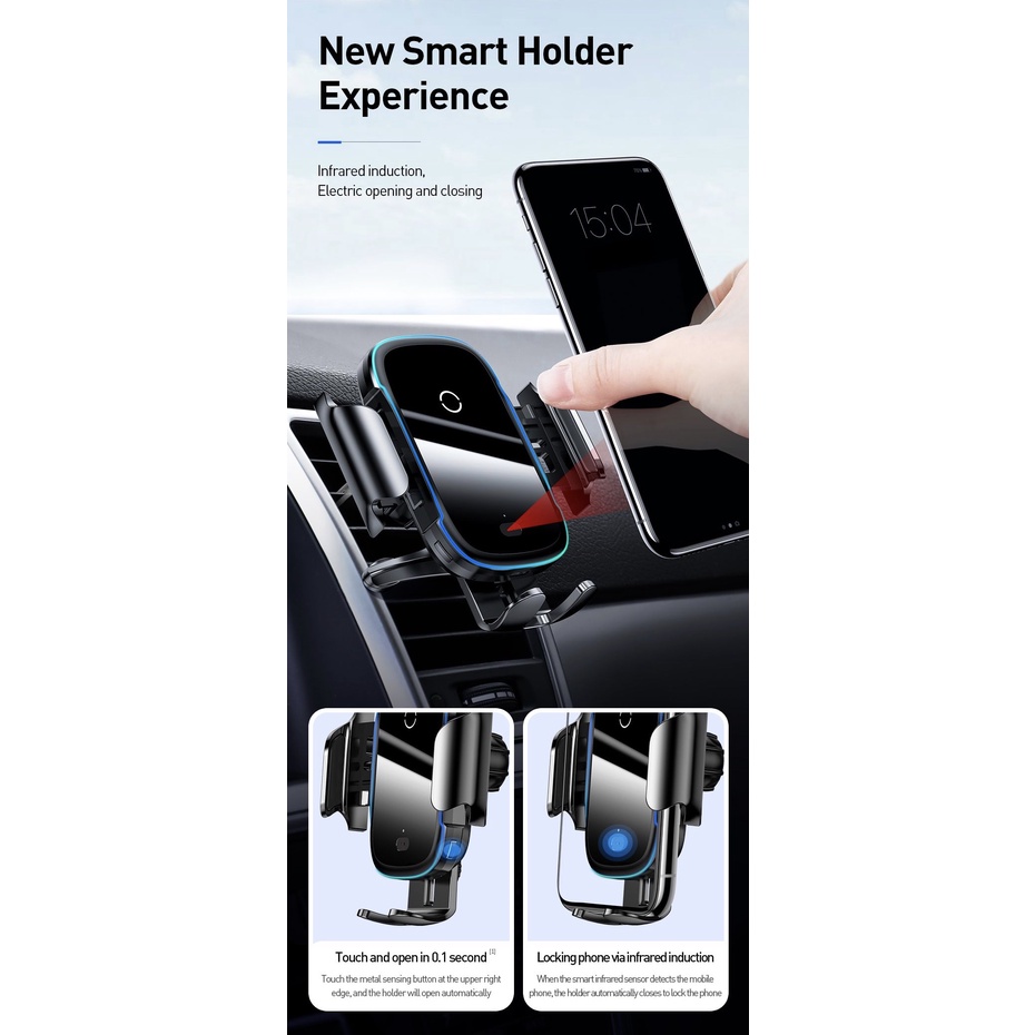 Pengisi Daya Nirkabel Mobil Car Phone Holder with Wireless Charger 15W Light WXHW03