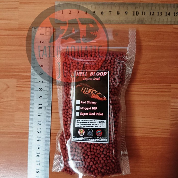 Pakan Ikan 100 gram Pelet CRUEL PUPPY Hell Blood 3mm SUPER RED Channa