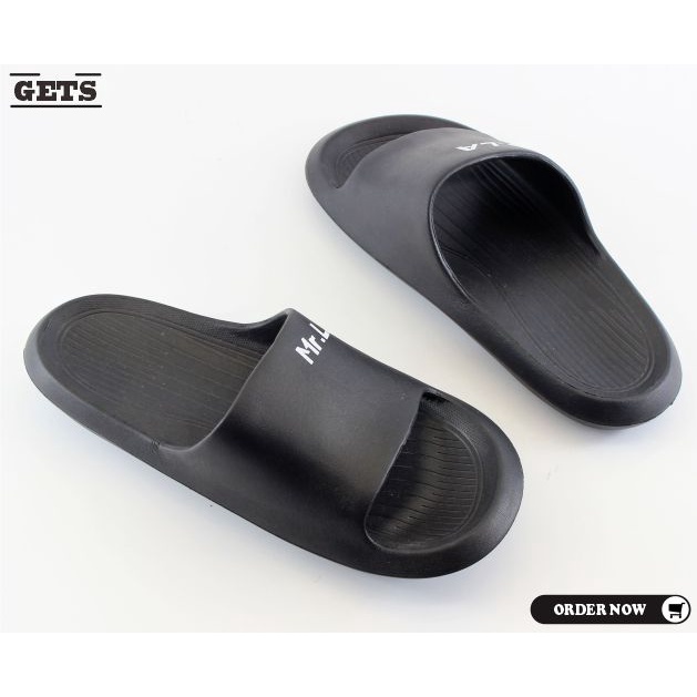 sandal pria slip on sandal slide cowok warna hitam