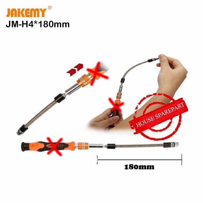 Jakemy JM-H4x180mm Black Soft Extension Obeng Bar Flexibel Original