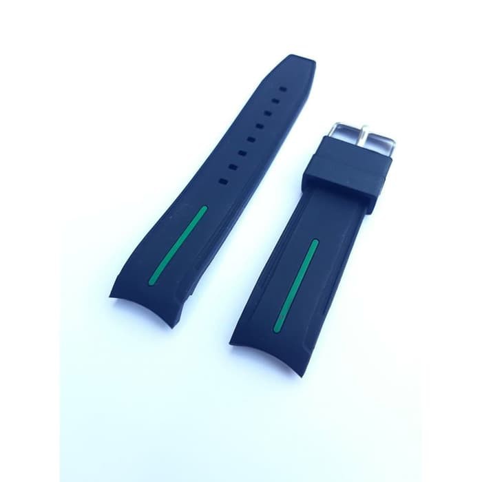 TALI JAM TANGAN ROLEX 20MM RUBBER STRAP HITAM GARIS HIJAU