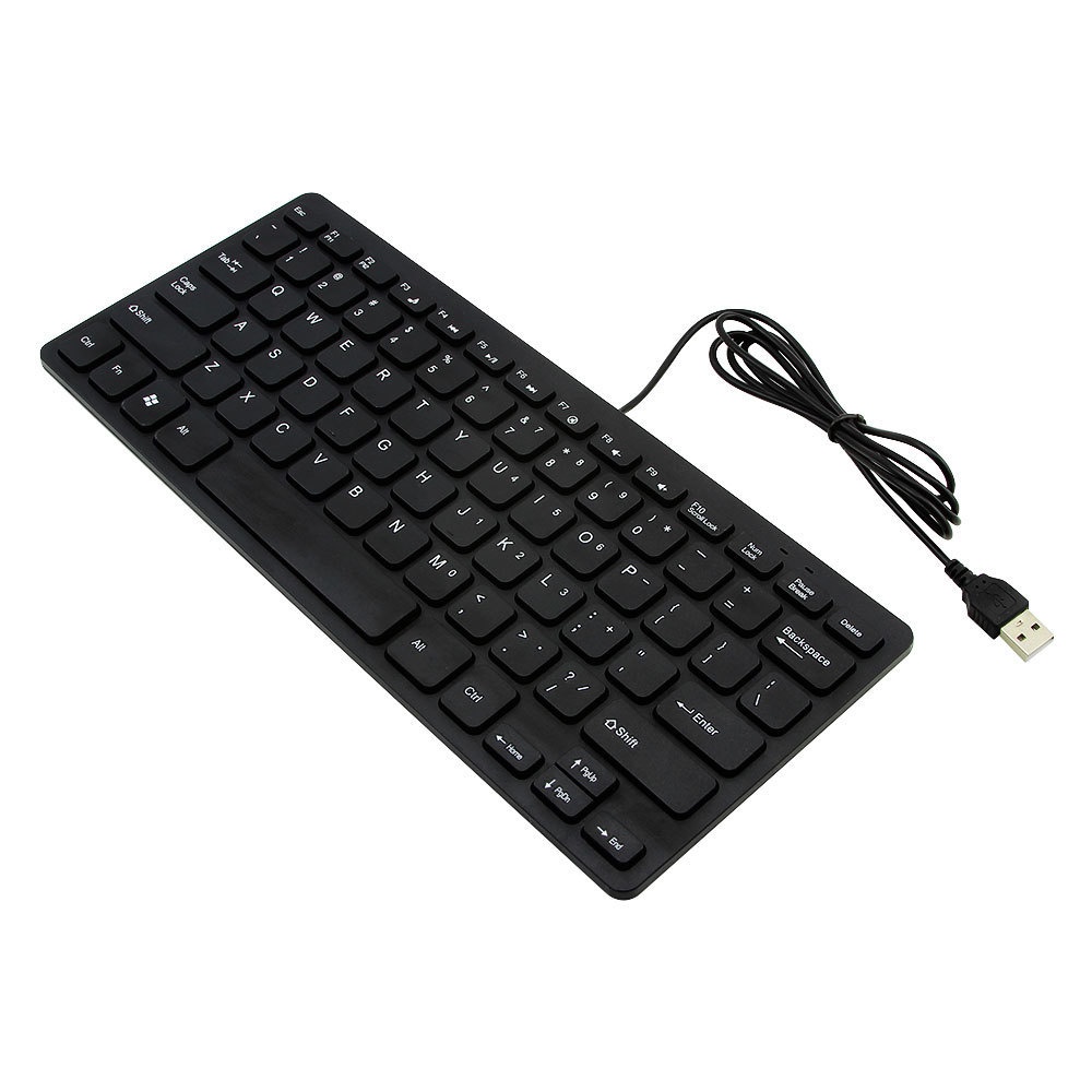 Keyboard Multimedia Kabel USB Mini 10 &quot;Ultra Tipis 78 Tombol Warna Hitam Untuk Kantor