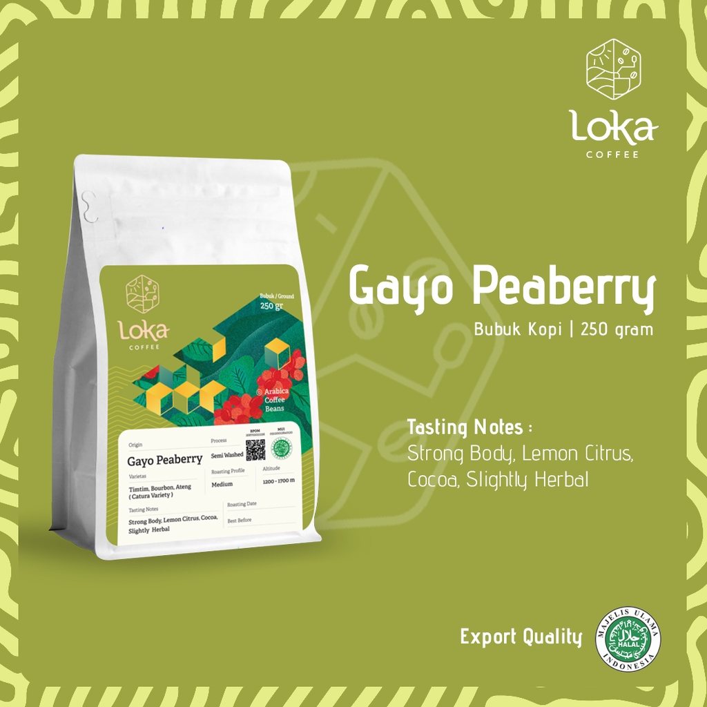 

LOKA COFFEE Kopi Gayo Peaberry - Kopi Arabica Biji Kopi / Bubuk Kopi Fresh Asli - 250 gr