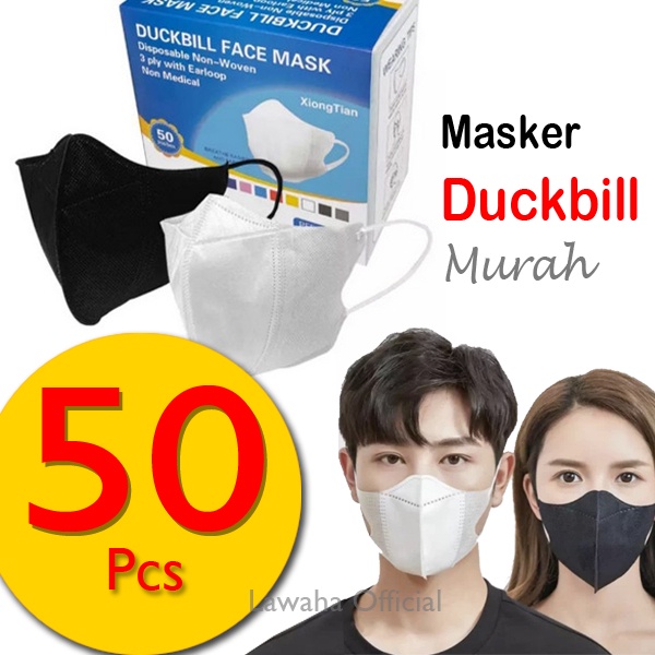 MASKER DUCKBILL 50 pcs + KOTAK MURAH GROSIR MASKER DUCKBIL 3PLY MIRIP MASKER SENSI PUTIH DAN HITAM KUALITAS BAGUS MASKER DUCKBIL TERMURAH