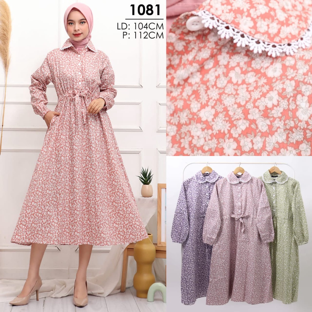 LONG TUNIK 1081HW BUSUI MIDI DRESS KATUN PRINT BUNGA IMPORT