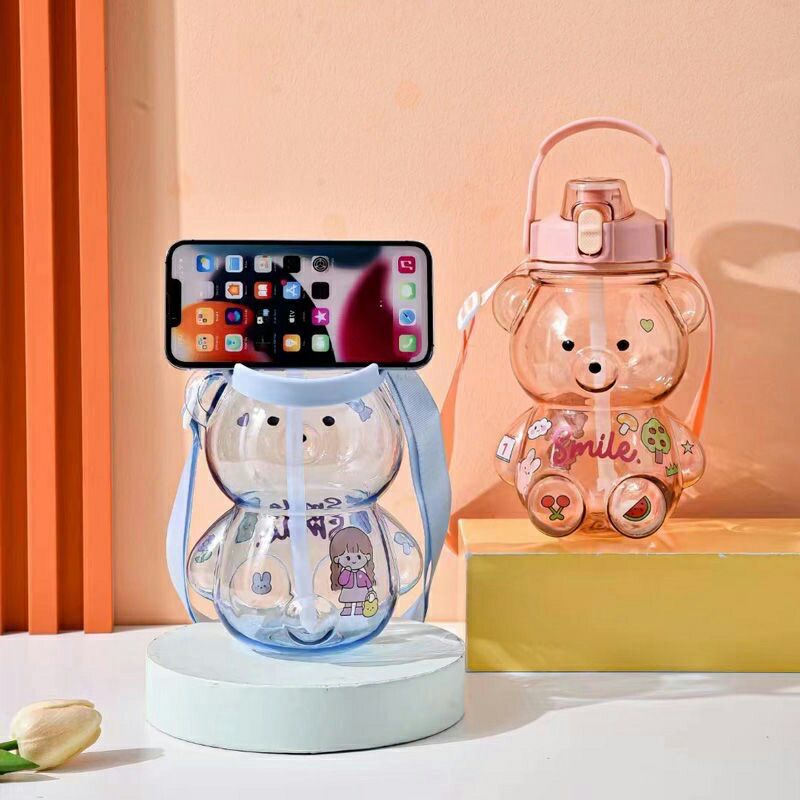 BOTOL MINUM BERUANG BENING 1100 LITER BEAR SMILE LUCU FREE STIKER 2D&amp;3D