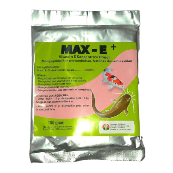 Max E+ 100 gr Vitamin E Penyubur Induk Indukan Larva Telur Ikan Udang