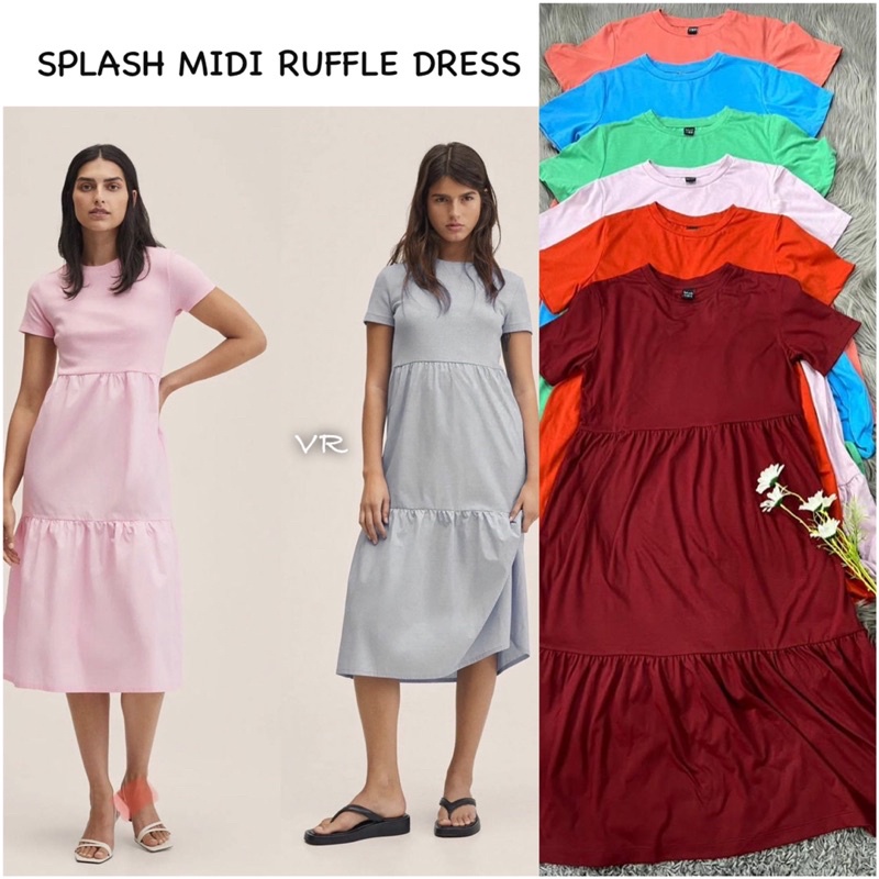 SPLASH RUFFLE POPLIN Dress Panjang