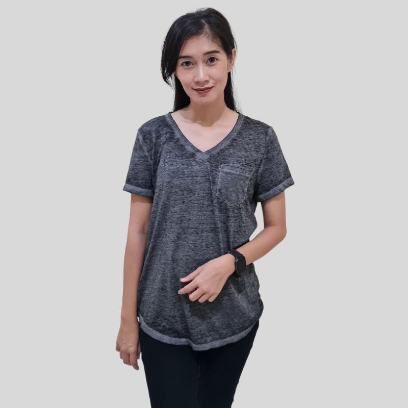 [4 varian] FADED GLORY - kaos polos lengan pendek wanita - v neck with pocket - atasan polos wanita