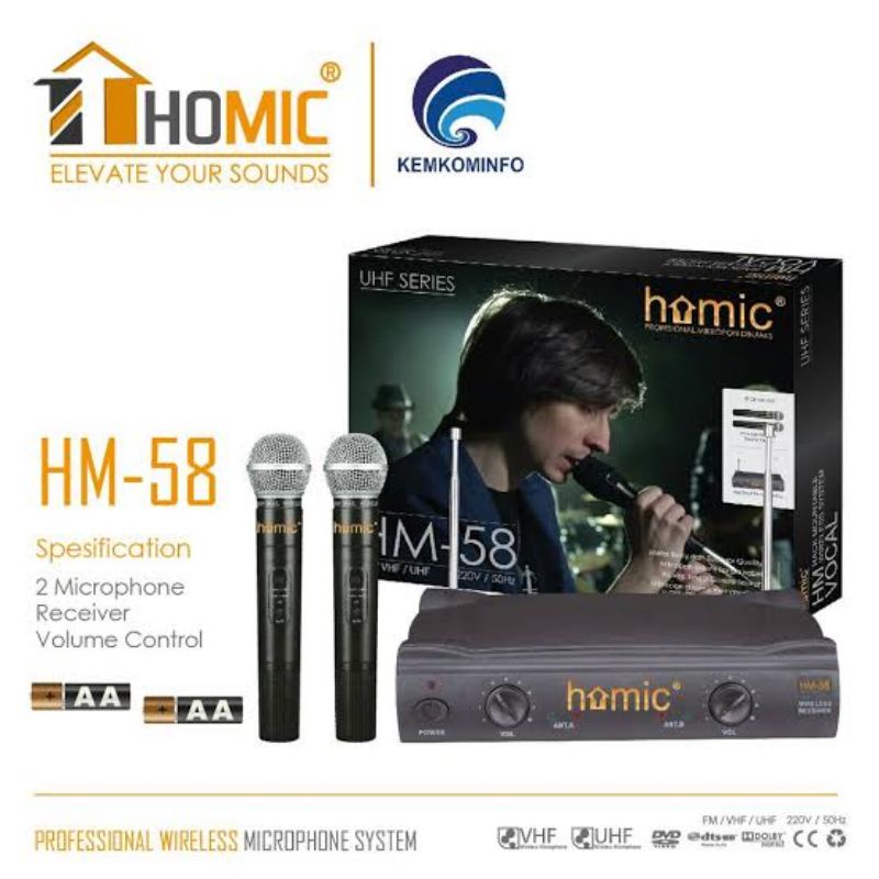 Homic Microphone Mic Double Wireless + Receiver HM 58