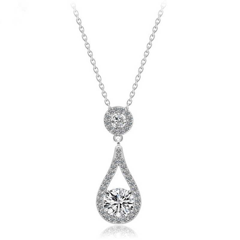 [Ready Stock]Fashion Inlaid round Diamond Pendant Elegant Water Drop Full Diamond Necklace