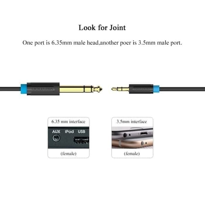 Vention BAB 1M Kabel Audio Aux 6.5mm Male to 3.5mm Male