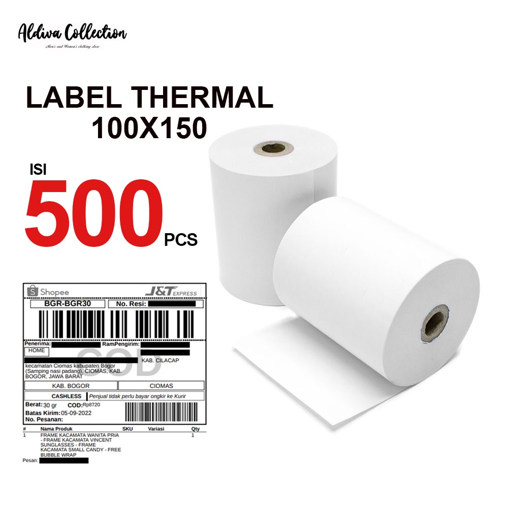 KERTAS THERMAL STICKER LABEL BARCODE ROLL UKURAN 100X150 MM ISI 500PCS LABEL RESI