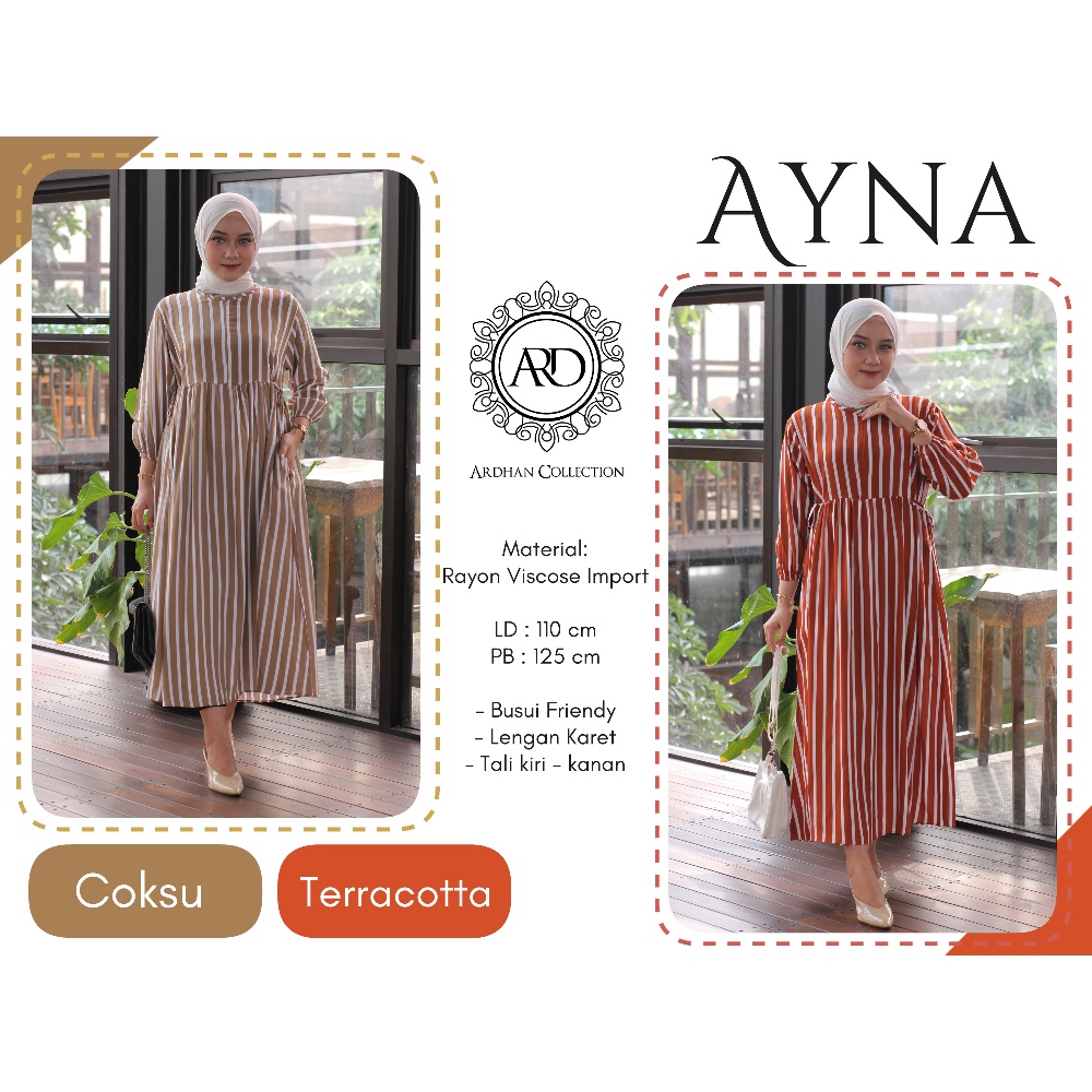 [ARDHANFASHION.ID] AYNA RAYON NEW SERIES -  Casual Daily Dress Gamis Long Tunik Motif Garis Vertikal