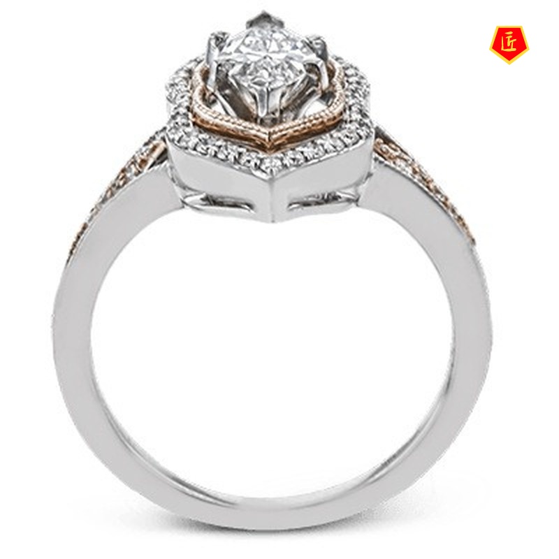 [Ready Stock]Fashion Elegant Inlaid Diamond Two-Tone Ring