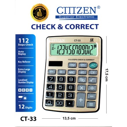 

KALKULATOR CTTTZEN CT-33 12 DIGIT CHECK & CORRECT