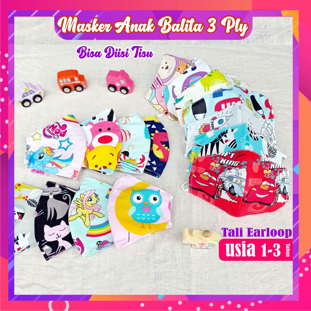 Masker Kain Anak Balita 3 Ply Model Duckbill Bisa Diisi Tisu