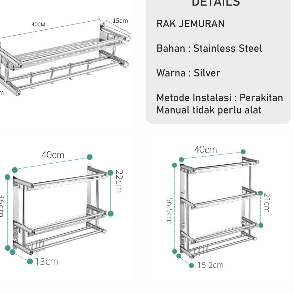 Super Puas Rak Kamar Mandi Dinding Rak Bumbu Dapur Stainless Steel Rak Tempel Gantung Rak Handuk dapat dipasang tanpa harus dilubangin dibagian