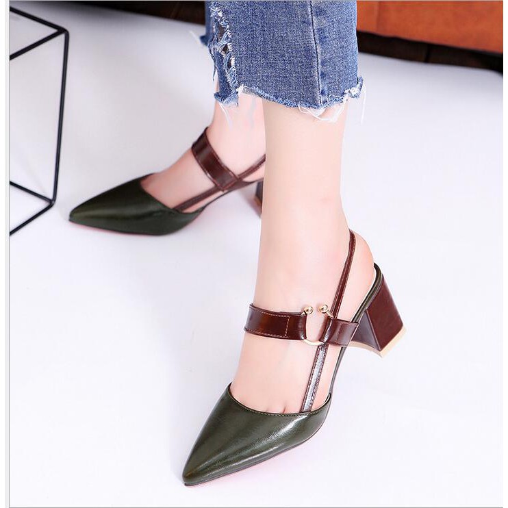 SL159 Beige/Brown/Green-6cm-sepatu wanita import-heels tali-sepatu hak tahu import-1