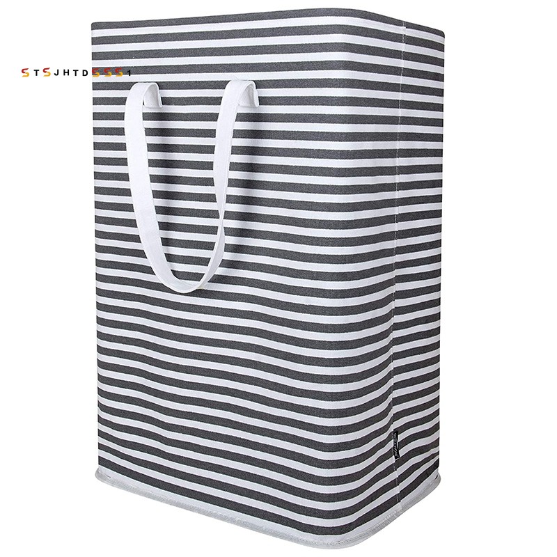 24 Inch Thickened X Large Laundry Basket With Drawstring Waterproof Square Cotton Linen Collapsible Blue Stripe Shopee Indonesia