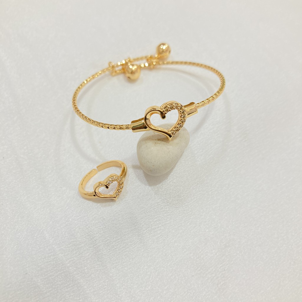 Set Perhiasan Anak Love Lapis Emas Aksesoris Perhiasan Fashion Anak Gelang Cincin Anting Kalung Xuping