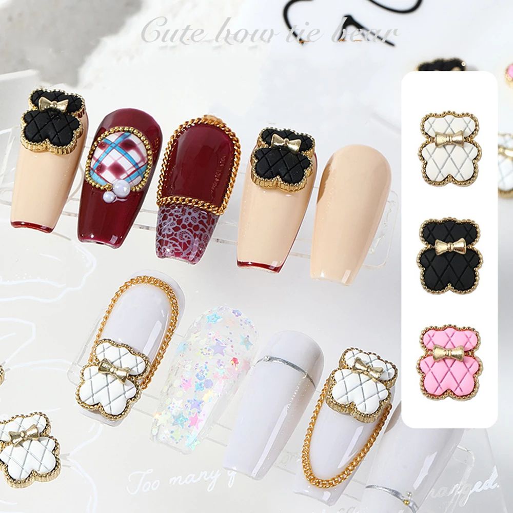 Fujia Manik-Manik Berlian Imitasi Bentuk Beruang 3D Gaya Jepang / Korea Untuk Dekorasi Nail Art DIY