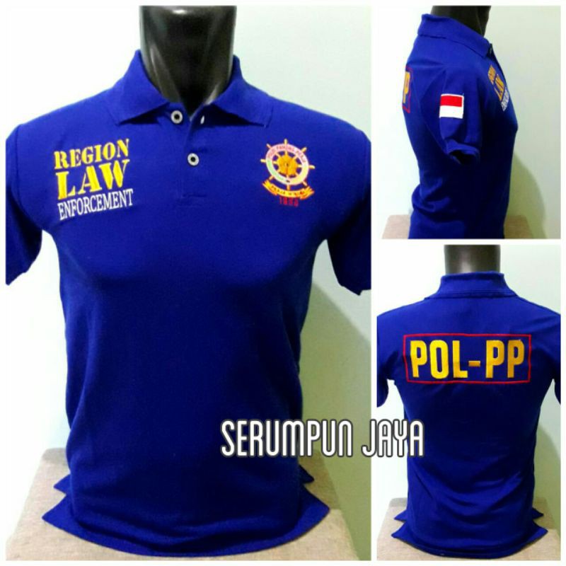 KAOS SATPOL PP BIRU - KAOS KERAH POL PP BIRU BENHUR - KAOS SATPOL PP BIRU RODA GILA FULL BORDIR