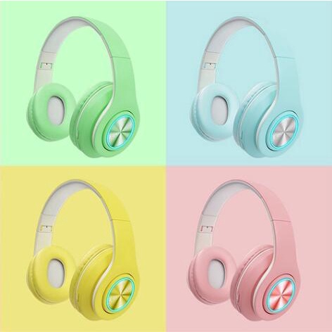 BRY11 / / Headset Bluetooth Bando B39 Macaron Headphone Tws Nirkabel, Headset Lipat Macaron LED Peredam Bising HIFI Stereo