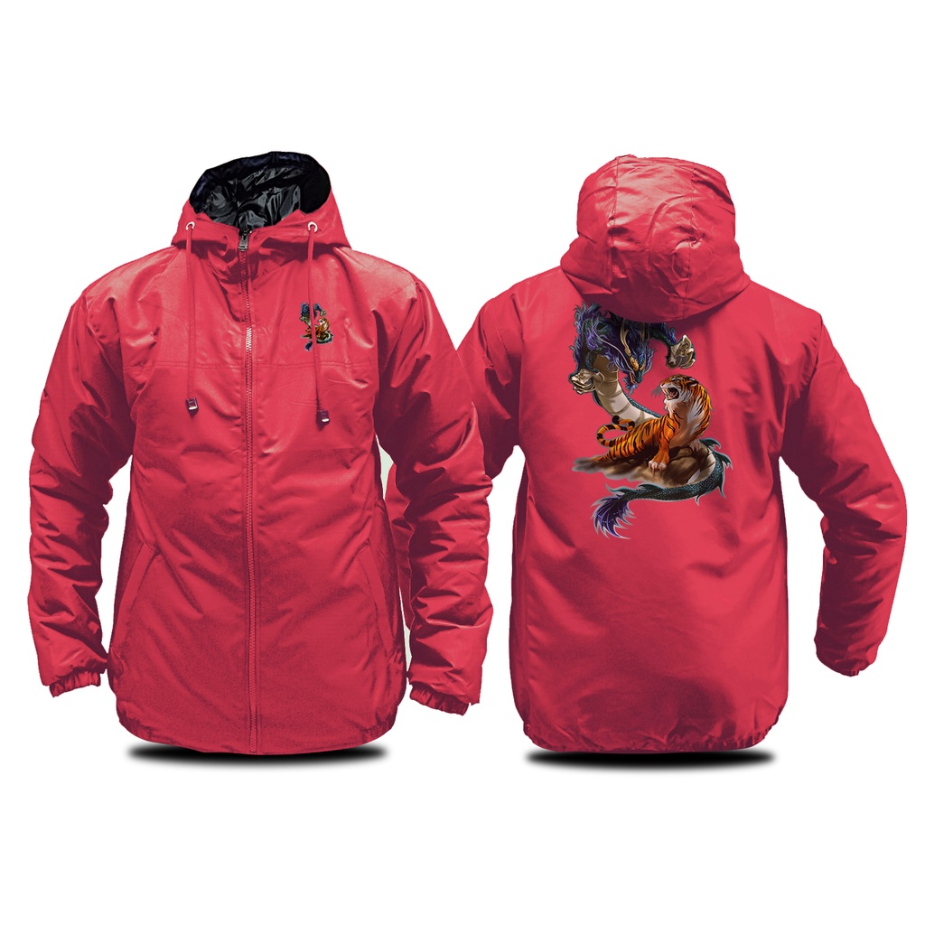 Jaket Hoodie unisex Naga tebal lapis busa dactron bisa custom logo komunitas atau perusahaan dijamin