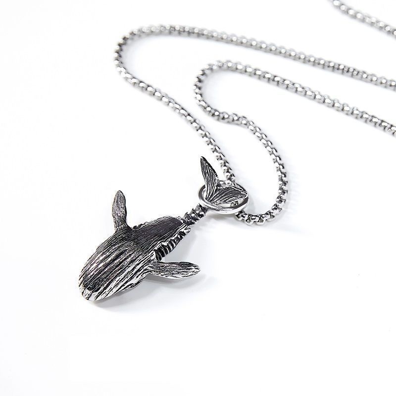 Baja Titanium whale skeleton kalung pria merek fashion street hip-hop hip hop sweater chain serbagun