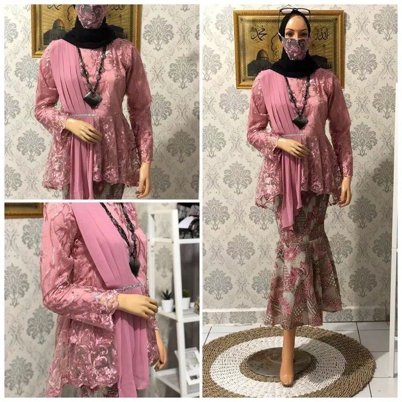 COD √ SETELAN KEBAYA MODERN SELENDANG/KEBAYA WISUDA/KEBAYA BRUKAT/BAJU KEBAYA MODERN/KEBAYA MUSLIM/ATASAN KEBAYA MODERN/ATASAN KEBAYA BRUKAT/AURORA SELENDANG/KEBAYA LAMARAN/KEBAYA AKAD/KEBAYA BY KIRANAOL-Set Dustypink