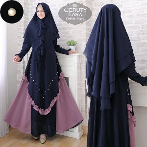 Top Syari Ceruty La ra xl hijab baju muslim gamis hitam putih pink abu gaun pesta mewah simple polo