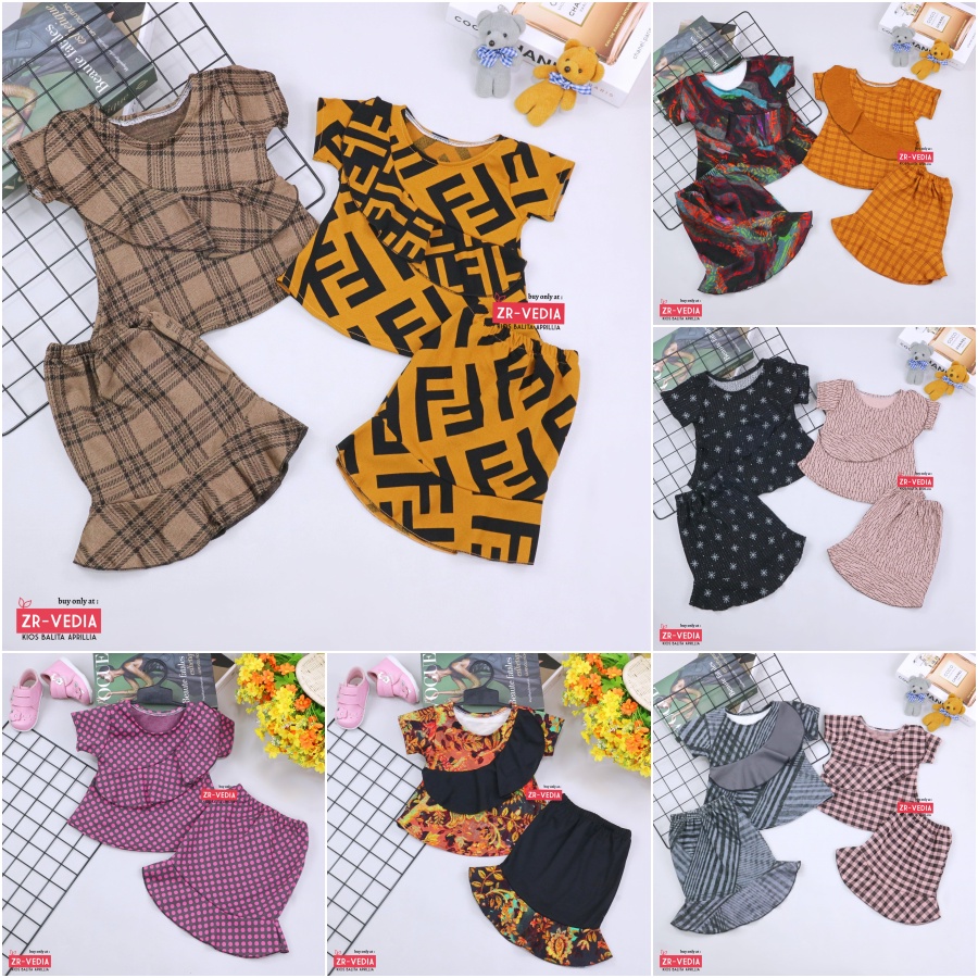 (MOTIF) Setelan Lolly Anak uk 1-2 Tahun / Atasan Bawahan Rok Kulot Perempuan Baju Model Dress Cewek Import