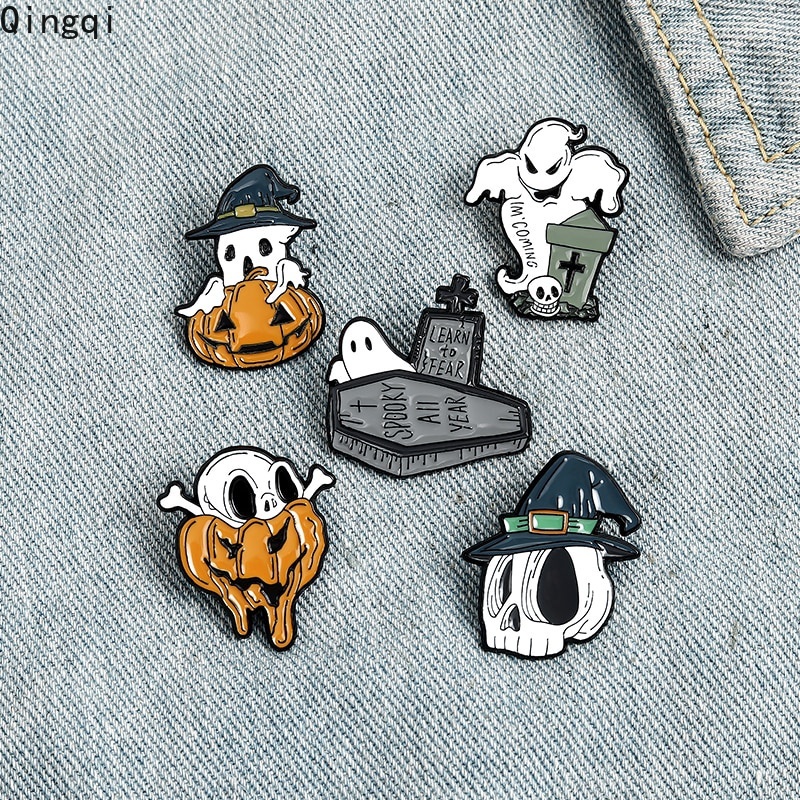 Halloween Enamel Bros Tengkorak Labu Hantu Bros Pin Pakaian Kerah Pin Gotik Lencana Perhiasan Hadiah Untuk Teman