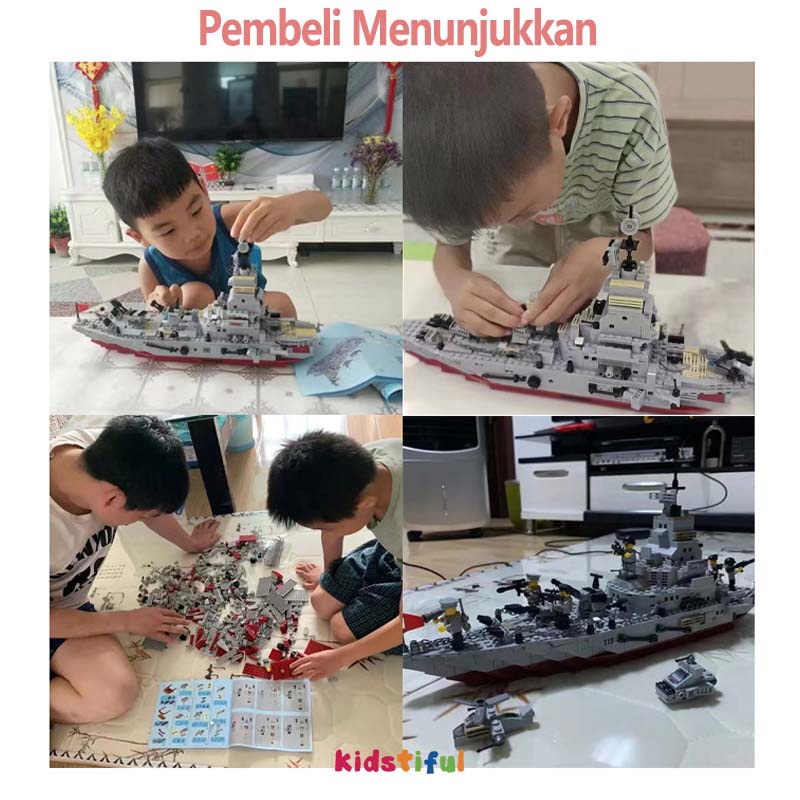 [Jakarta] Kapal Induk Mainan Blok 1000Pcs Military Warship Boat Airplane Car Set Mainan Anak Laki Laki