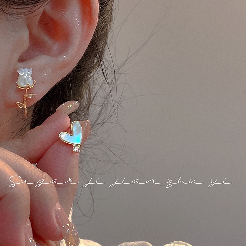 YEEZII Set Anting Stud Hias Mutiara Kristal Bentuk Hati Bunga Warna-Warni Untuk Wanita