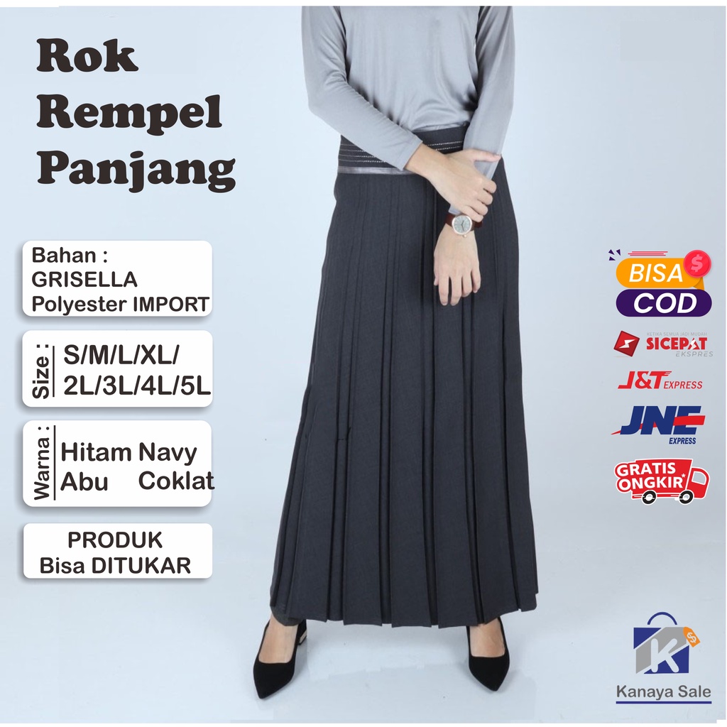 Kanayasale Rok Panjang Wanita Formal Rok Hitam Kerja Wanita Rempel Polos Rok Jumbo Big Size 5L 4L 3L
