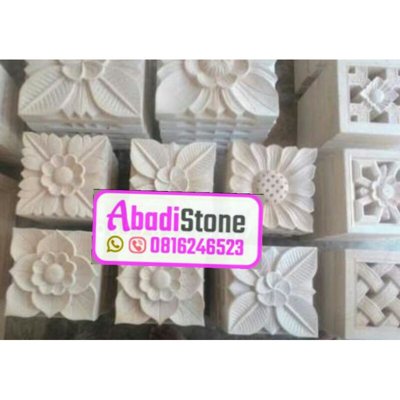 batu alam ornamen tempel dinding hiasan pagar batu putih paras jogja