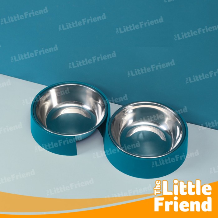 Tempat Makan Minum Kucing Anjing Hewan Stainless Double Bowl S-SHAPED